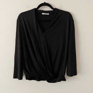MM Lafleur Faux Wrap V Neck Top Black Size M Stretch Capsule Basic Minimalist